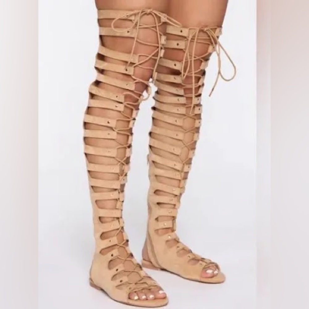 Fashion Nova Ready Set Go Gladiator Sandals – Beige | Size 6 - Picture 1 of 5